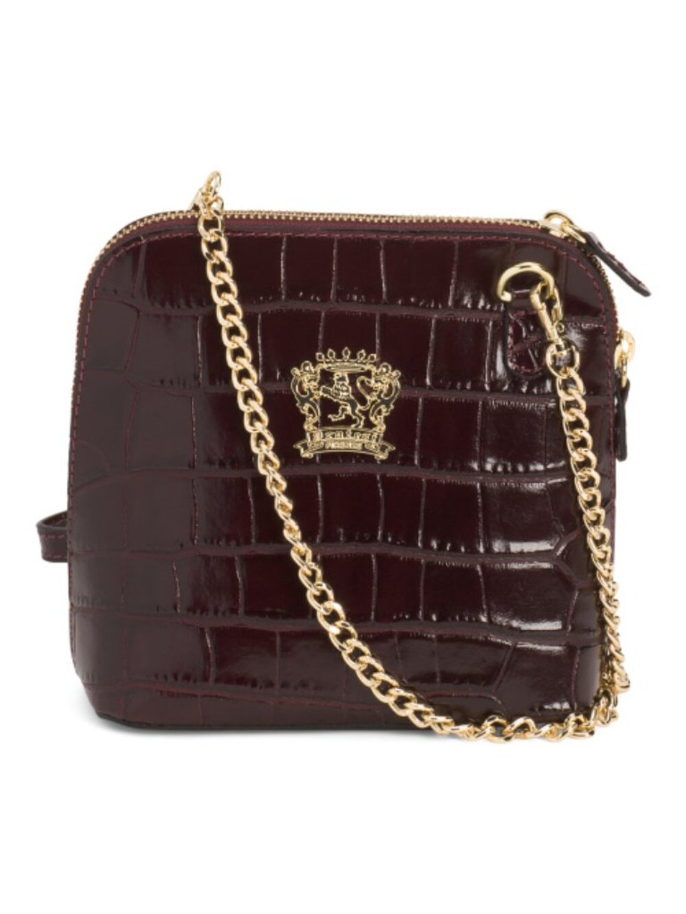 PRATESI Made In Italy Patent Leather Croc Embossed Dome Crossbody